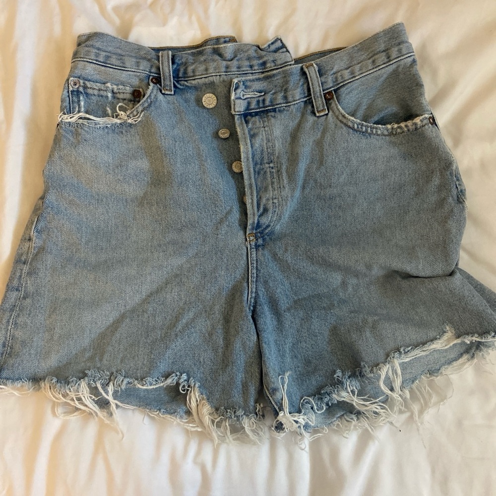 Agolde Blue Jean Shorts High-Waisted Frayed